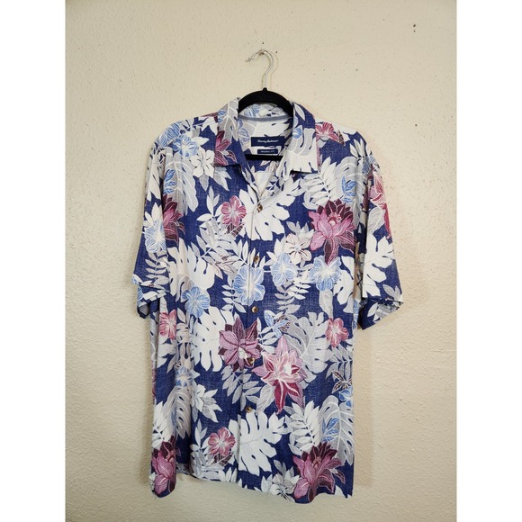 Tommy Bahama Men's Blue Floral Short Sleeve Button‎ Up Shirt Size Large - Picture 1 of 6